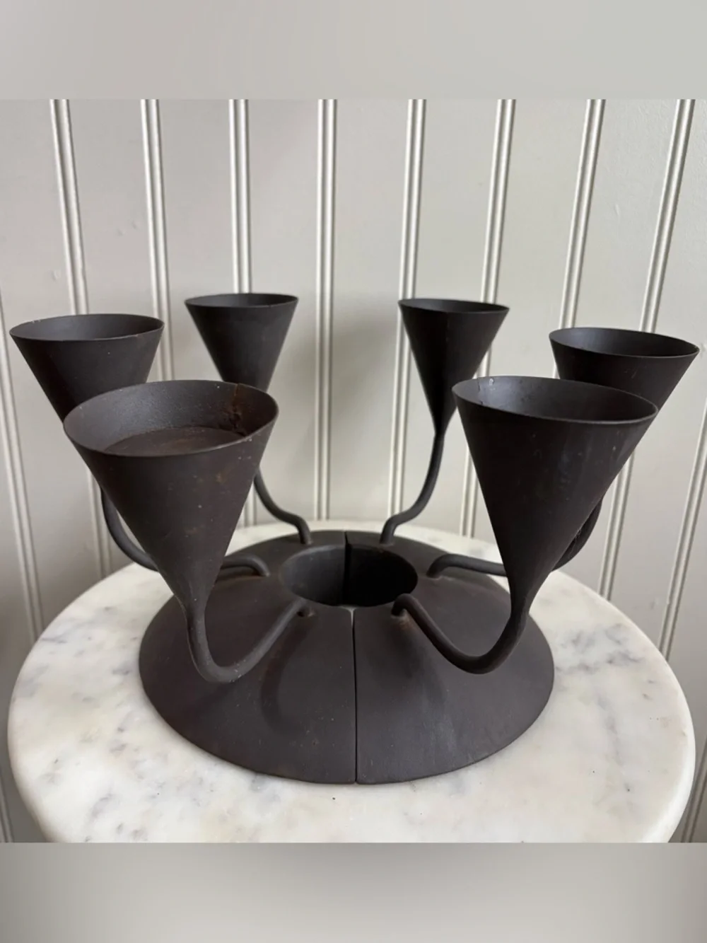 Pottery Barn Brutalist Raw Metal Candle Holder Centerpiece Brown Contemporary